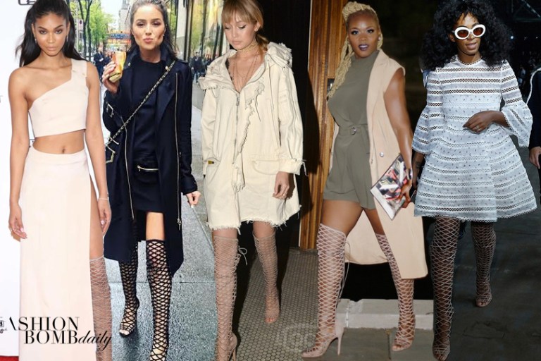 Celebrities Love: Schutz Karlyanna Over the Knee Laser Cut Gladiator Sandals