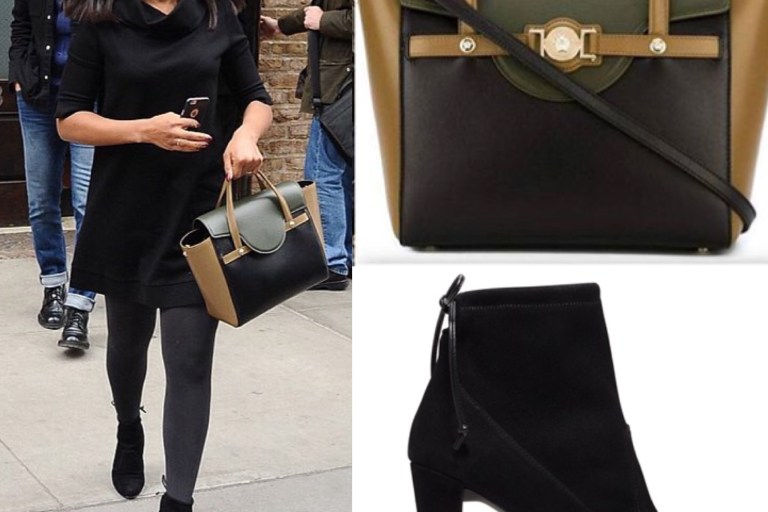 Splurge: Kerry Washington’s New York City Versace Signature Tote Bag and Stuart Weitzman Black Mitten Booties
