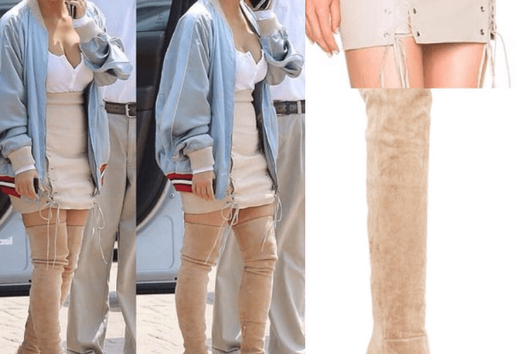 Splurge: Kim Kardashian’s Gianvito Rossi Over the Knee Suede Nude Boots