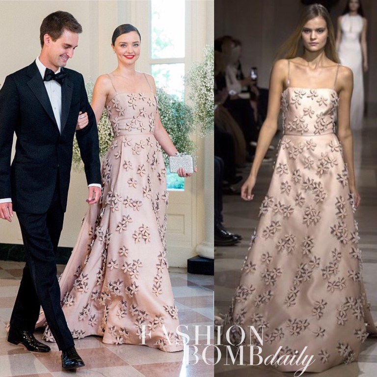 Hot! or Hmm: Miranda Kerr’s White House State Dinner’s Carolina Herrera Fall ’16 Floral Pink Dress