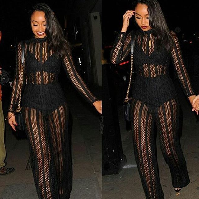 Steal: Leigh-Anne Pinnock’s Instagram Missguided Ladder Mesh High Neck Sheer Black Jumpsuit