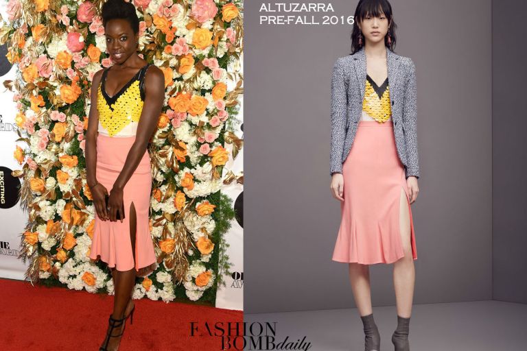 Hot! or Hmm… Danai Gurira’s 61st Annual Obie Awards Altuzarra Pre-Fall 2016 Sequin Embellished Tank and Pink Slit Midi Skirt