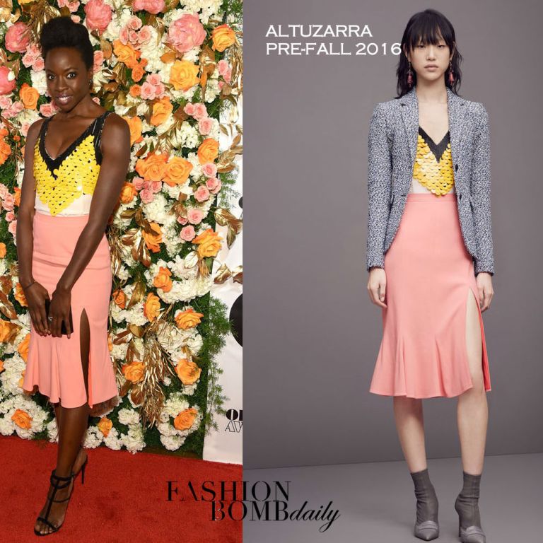 Hot! or Hmm… Danai Gurira’s 61st Annual Obie Awards Altuzarra Pre-Fall 2016 Sequin Embellished Tank and Pink Slit Midi Skirt
