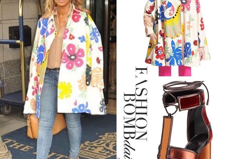 Splurge: Tamar Braxton’s Victoria Beckham Floral Coat and Tom Ford Patchwork Metallic Sandals