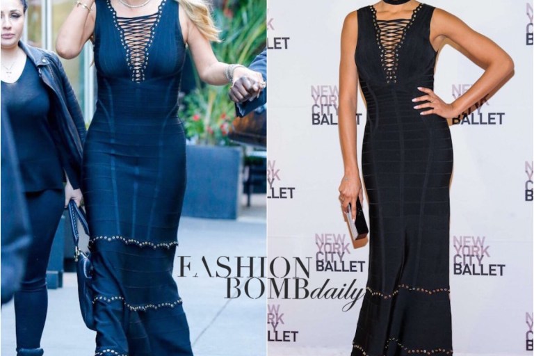 Who Wore It Better: Mariah Carey Vs. Selita Ebanks In Herve Leger’s Sleeveless Lace Up Embellished Gown