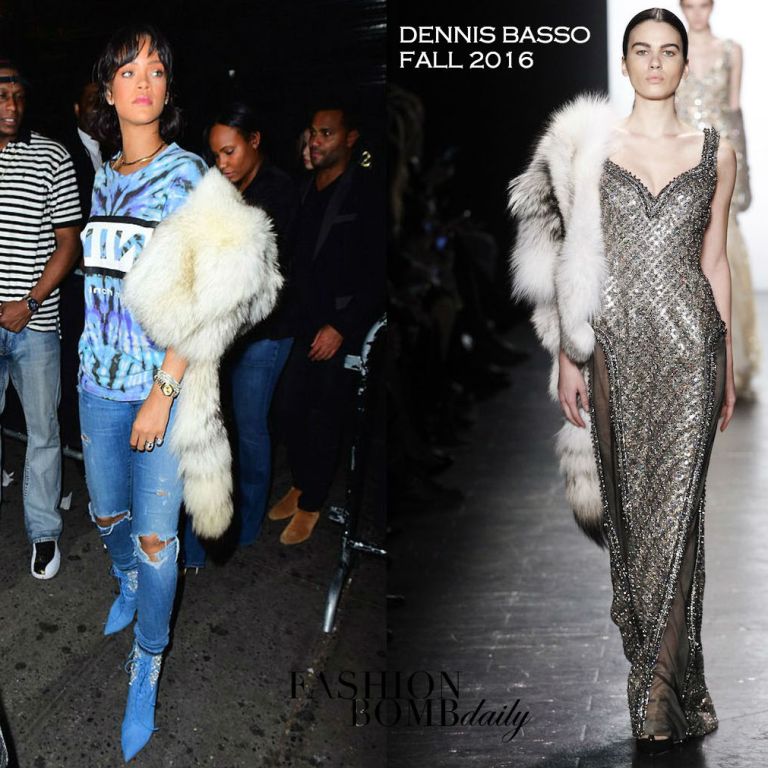 Splurge: Rihanna’s Up and Down Dennis Basso Fall 2016 Fur Stole, Nine Inch Nails Vintage 90’s Tie Dye Tour T-Shirt and Rihanna x Manolo Blahnik Dancehall Cowgirl Jewel Denim Booties