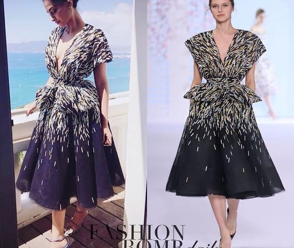 Hot or Hmm…: Sonam Kapoor’s Cannes Film Festival Ralph & Russo S/S 2016 Black Peplum Dress