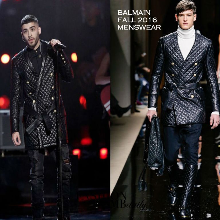 Men’s Fashion Flash: Zayn Malik’s <em>The Voice</em> Finale Balmain Fall 2016 Black Quilted Jacket and AGOLDE Black Skinny Jeans