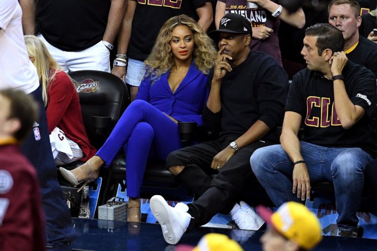 Hot! or Hmm…: Beyonce’s Cavaliers vs. Golden State Game Altuzarra Blue Suit and Gianvito Rossi Virtua Perspex and Leather Mules