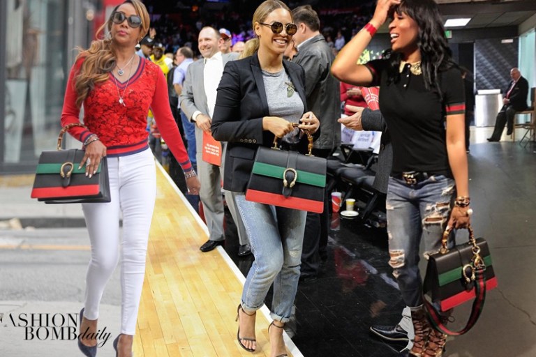 Celebs Love: Gucci’s Dionysus Striped Bamboo Top-Handle Bag in Black, Red and Green