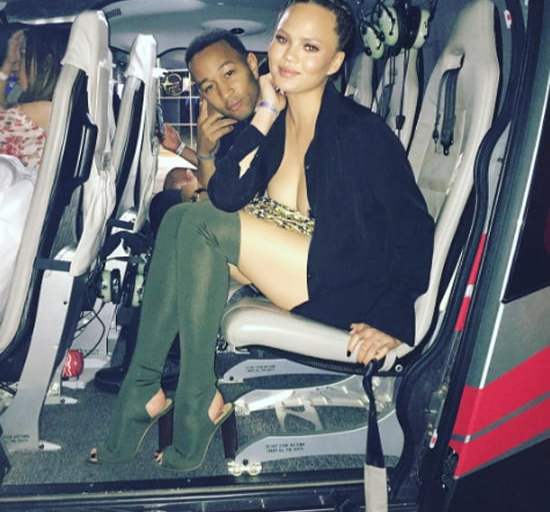 Splurge: Chrissy Teigen’s Instagram Yeezy Season 2 Green Over The Knee Stretch Knit Open Toe Cut Out Heel Block Heel Boots
