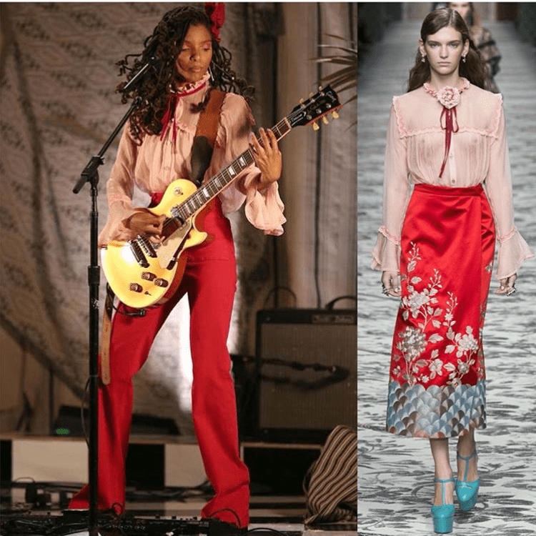 Hot! or Hmm: Halle Bailey’s BET Awards Gucci Spring 2016 Pink Blouse and Red Pants
