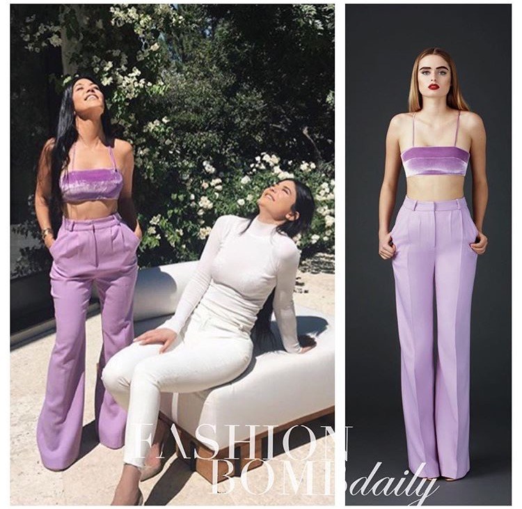 Hot! or Hmm: Kourtney Kardashian’s Sergio Hudson Fall 2016 Purple Velvet Bandeau and Wide Leg Trousers