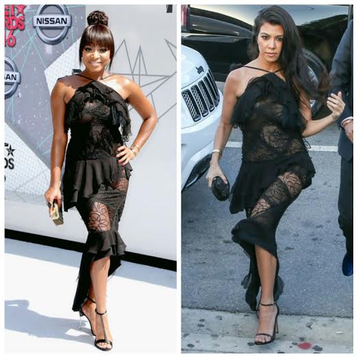 Who Wore It Better? Naturi Naughton vs Kourtney Kardashian in Nina Ricci’s Spring 2015 Noir Lace Ruffle Dress