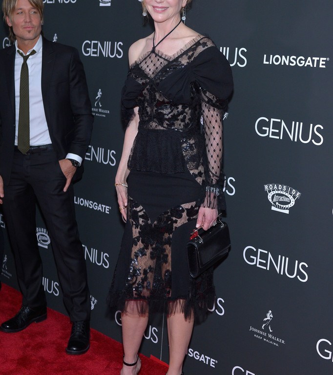 Hot! Or Hmm…: Nicole Kidman’s <i>Genius</i> New York Premiere Rodarte Fall 2016 Sheer Draped Halterneck Lace and Sequin Top and Sequin Embellished Sheer Lace Skirt