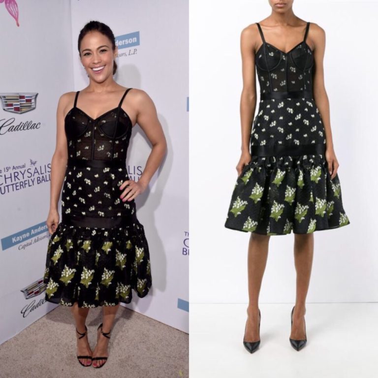 Splurge: Paula Patton’s 15th Annual Chrysalis Butterfly Ball Alexander McQueen Black Jacquard Short Tier Dress