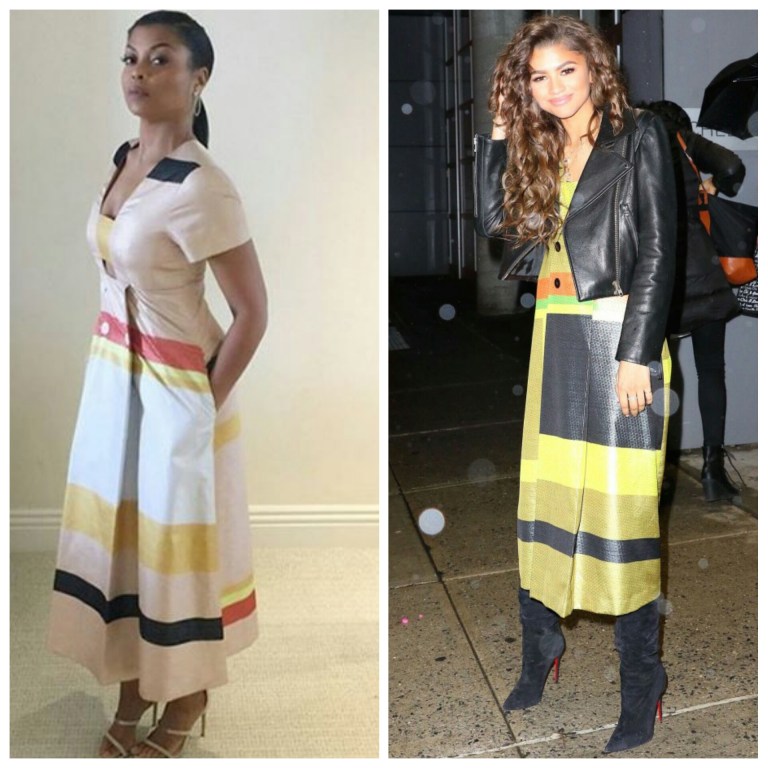 Who Wore It Better? Taraji P. Henson vs Zendaya Coleman in Suno’s Spring 2016 Multicolor Stripe Tuxedo Dress