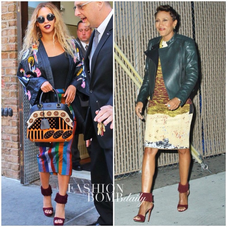 Who Wore It Better? Beyoncé vs Robin Roberts in Azzedine Alaïa Burgundy Fringe Suede Sandals