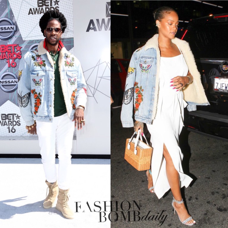 Who Wore It Better? 2 Chainz vs. Rihanna in Gucci Pre-Fall 2016 Embroidered Shearling Denim Jacket