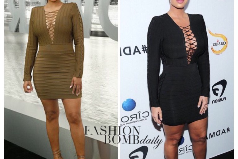 Who Wore It Better? Lala Anthony Vs. Amber Rose in Balmain’s Bandage Laced-Front Long Sleeve Mini Dress