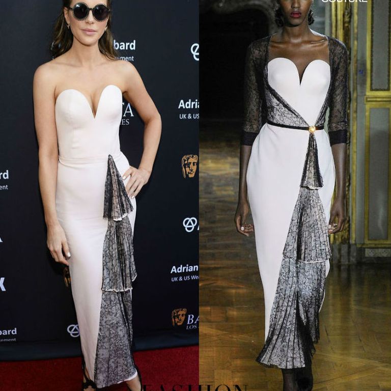 Hot! or Hmm… Kate Beckinsale’s BAFTA LA Garden Party Ulyana Sergeenko Fall 2015 Couture Strapless Sweetheart Lace Inset Dress
