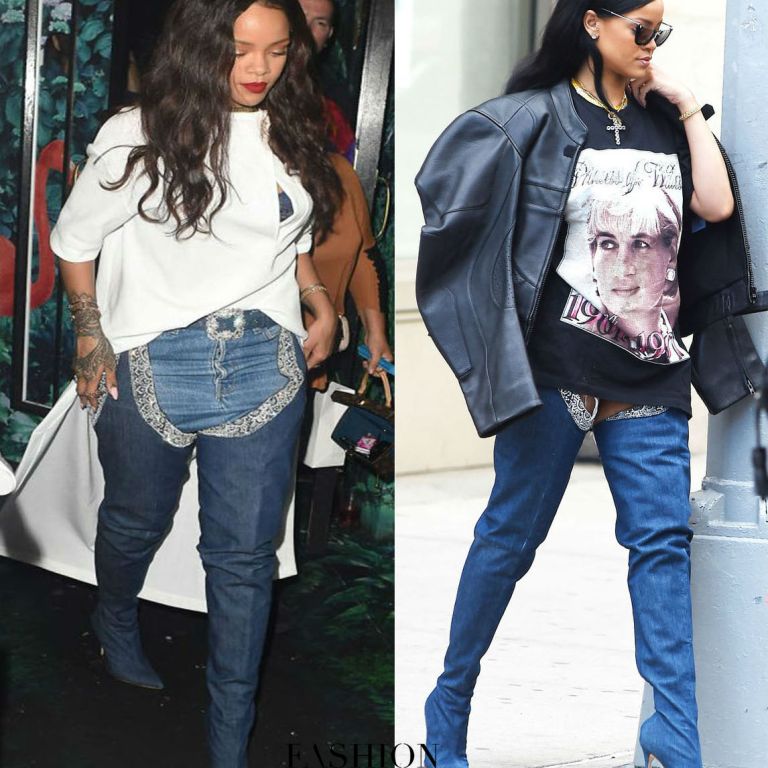 When Did She Wear It Better? Rihanna in Her Very Own Rihanna x Manolo Blahnik 9 To 5 Denim Thigh High Boots