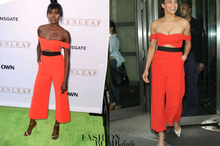 Who Wore It Better? Anna Diop vs. Paula Patton in Self Portrait’s Red Cutout Ponte Jumpsuit