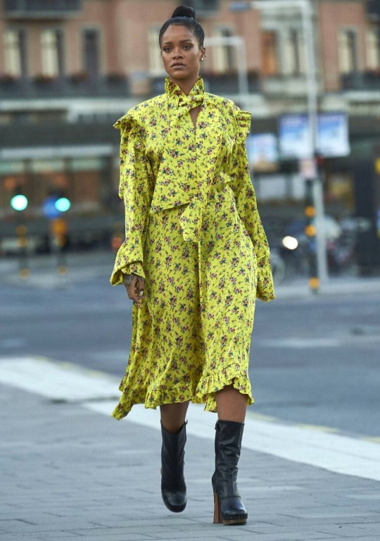 Hot or Hmm…: Rihanna’s Stockholm, Sweden Vetements Spring 2016 Yellow Floral Ruffle Dress