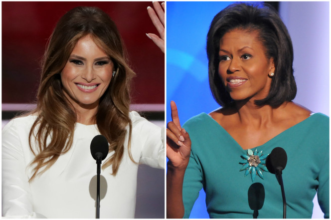 Melania Trump Plagiarizes First Lady Michelle Obama’s Speech at 2016 Republican National Convention in Roksanda Cream Lantern Sleeve Dress