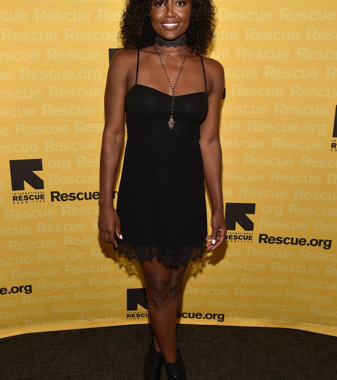 Splurge: Patina Miller’s 6th Annual GenR Summer Party Fallon Andalusia Lace Choker and Reformation Black Lisa Dress