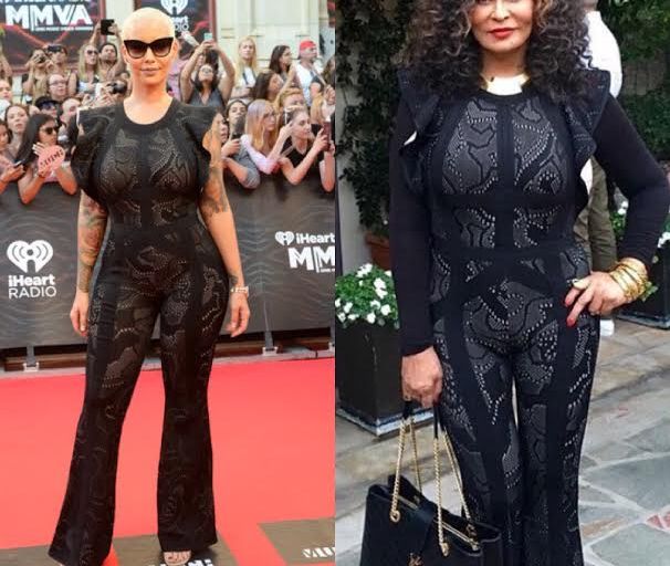 Who Wore it Better?  Amber Rose vs Tina Lawson in Herve Leger Butterfly Jacquard Jumpsuit