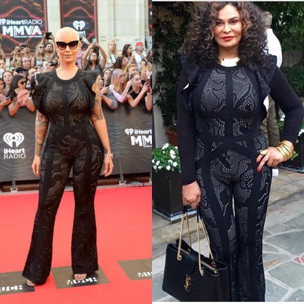 Who Wore it Better?  Amber Rose vs Tina Lawson in Herve Leger Butterfly Jacquard Jumpsuit