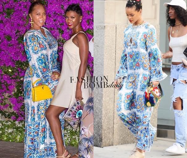Who wore it Better? Marjorie Harvey vs Rihanna in Dolce and Gabbana Spring 2016 Printed Silk Twill Gown