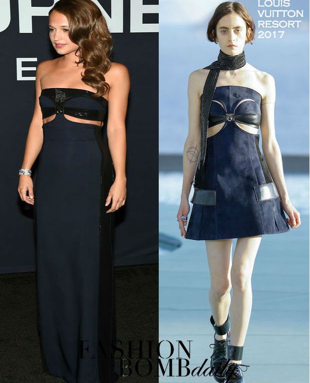 Hot! or Hmm… Alicia Vikander’s <em>Jason Bourne</em> Las Vegas Premiere Louis Vuitton Custom Black and Navy Strapless Cutout Sequin Gown
