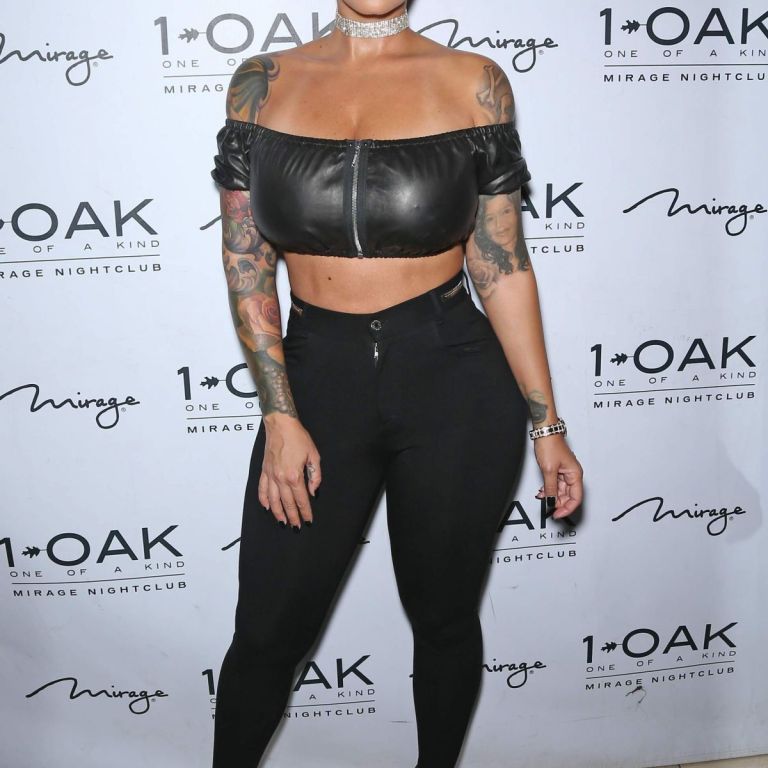 Splurge: Amber Rose’s 1OAK Nightclub Alexander Wang Black Leather Off the Shoulder Crop Top