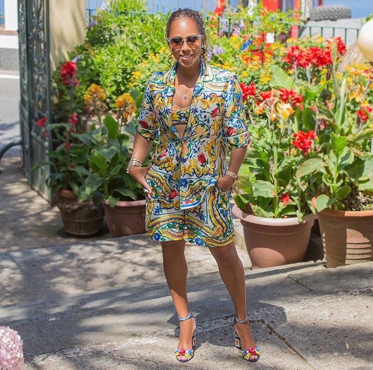 Splurge: Marjorie Harvey’s Instagram Dolce & Gabbana Majolica Multicolor Print Pyjama Shirt, Bralette, And Shorts