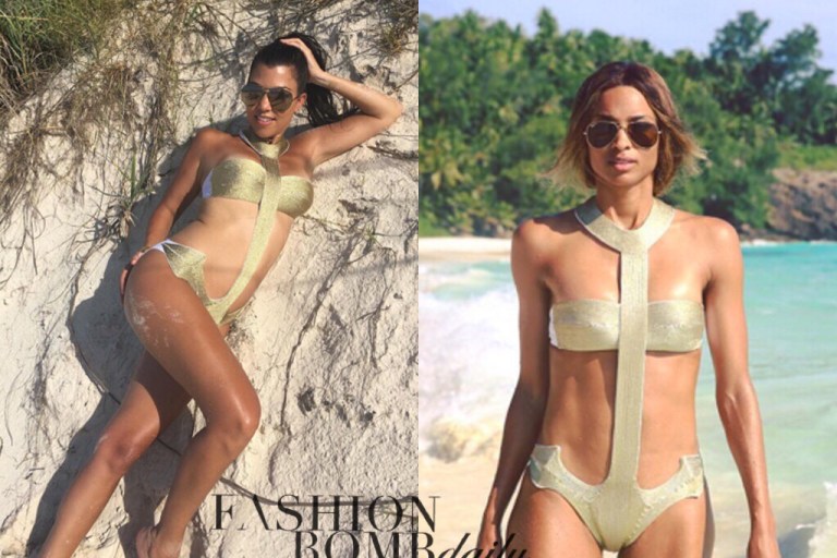 Who Wore It Better? Kourtney Kardashian vs. Ciara in La Perla’s Gold Tone Anchor Cutout Swimsuit