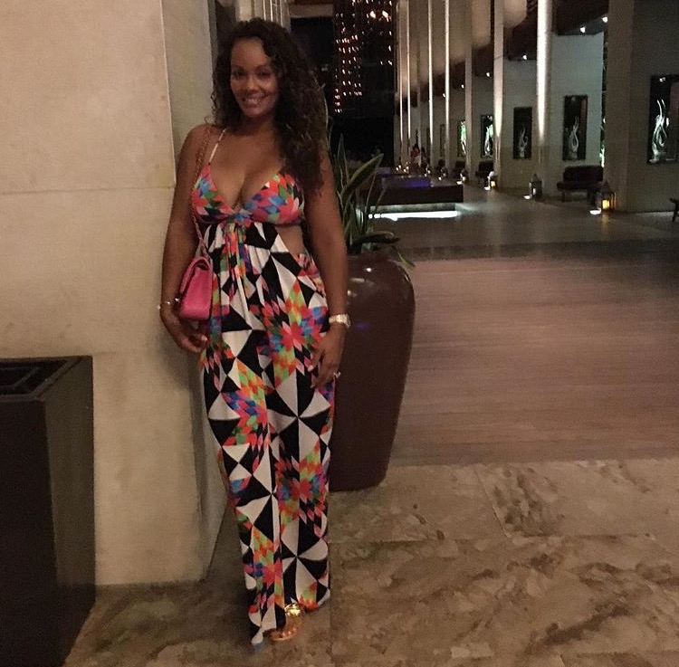 Splurge: Evelyn Lozada’s Instagram Mara Hoffman Multicolor Fractal Print Cut Out Side Spaghetti Strap Maxi Dress