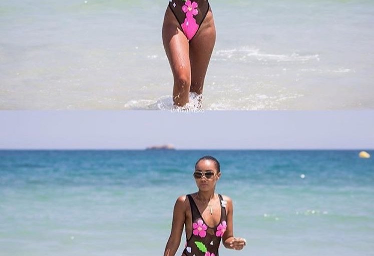 Splurge: Leigh-Anne Pinnock’s Instagram Lee + Lani The Hibiscus Mesh Floral Applique High Cut Leg Swimsuit