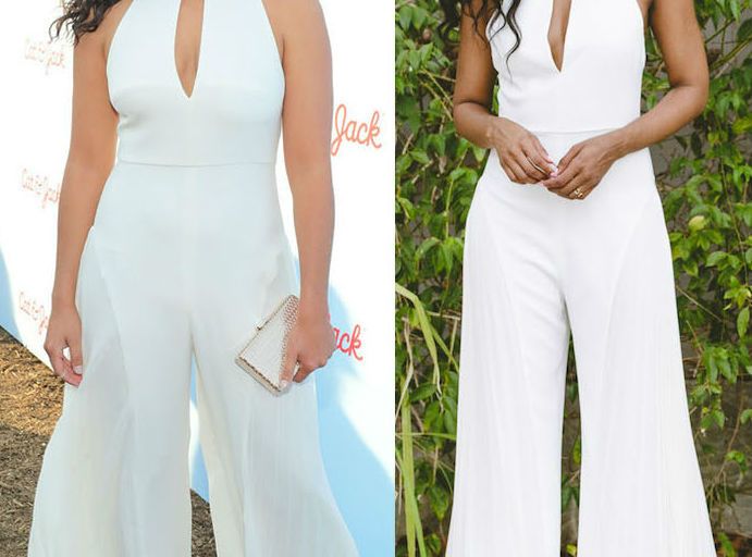 Who Wore It Better? Camila Alves vs. Blogger Ria Michelle in Halston’s White Crepe Georgette Combo Jumpsuit