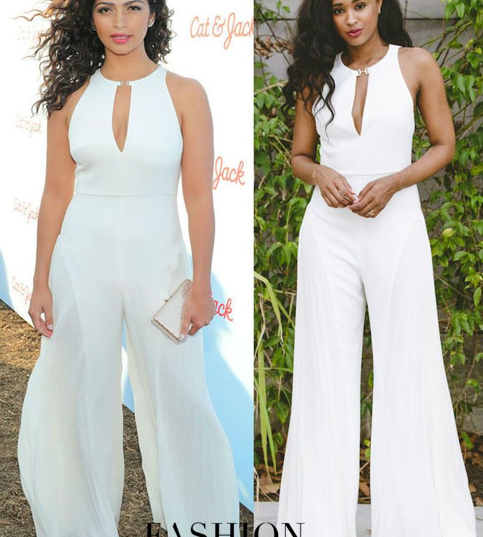 Who Wore It Better? Camila Alves vs. Blogger Ria Michelle in Halston’s White Crepe Georgette Combo Jumpsuit