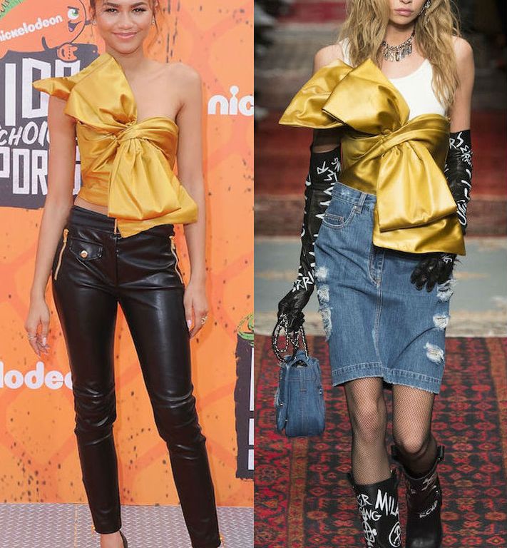 Hot! or Hmm… Zendaya’s Nickelodeon Kids’ Choice Sports Awards Moschino Fall 2016 Yellow Bow Top, Black Leather Skinnies, and Daya by Zendaya Black Pumps
