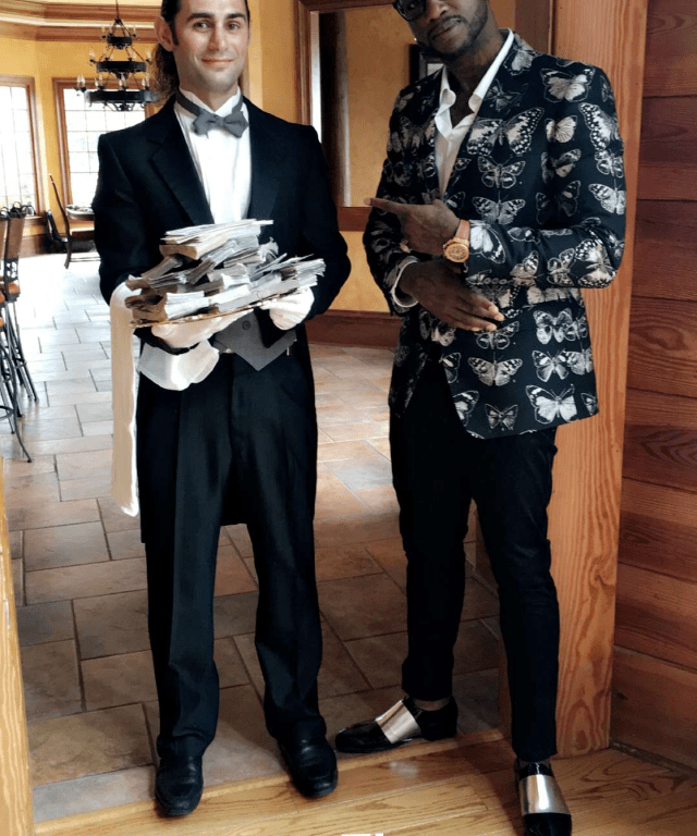 Men’s Fashion Flash: Gucci Mane’s Snapchat Video Alexander McQueen Fall 2016 Butterly Wool Blend Jacquard Blazer and Black and Silver Jimmy Choo Venetian Loafers