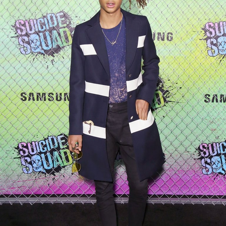 Hot! Or Hmm…: Jaden Smith’s <em> Suicide Squad </em> New York City Premiere Louis Vuitton Pre-Fall 2016 Navy and White Leather Stripe Coat