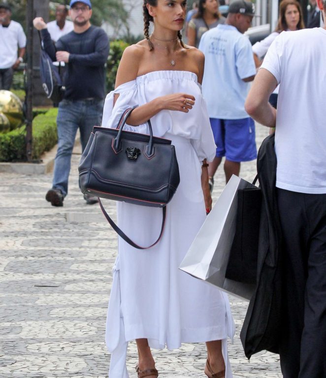 Splurge: Alessandra Ambrosio’s Rio Shona Joy White Delfine Off the Shoulder Blouse and White Delfine Culottes