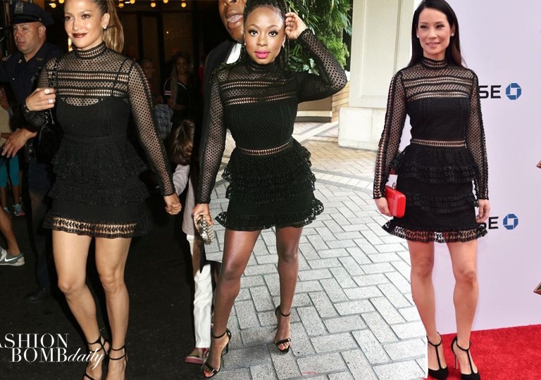Celebs Love: Self Portrait’s Tiered Guipere Black Lace Mini Dress