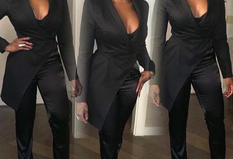 Splurge: Fantasia’s Instagram Just Enaj Femme Black Classic High Waisted Satin Trousers