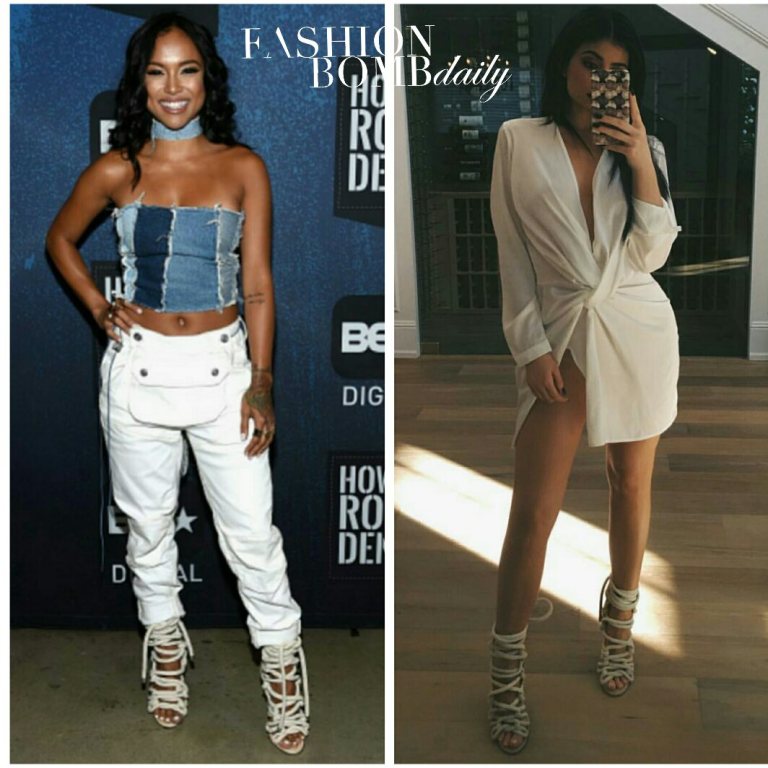 Who Wore It Better? Karrueche Tran vs. Kylie Jenner in Monika Chiang’s ‘Carla’ Lace-Up Rope Galdiator Sandals