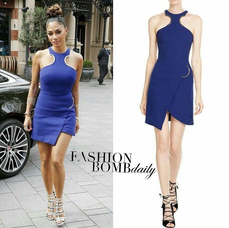 Splurge: Nicole Scherzinger’s Global Studios David Koma Blue Wool Dress with Cut-out Detail