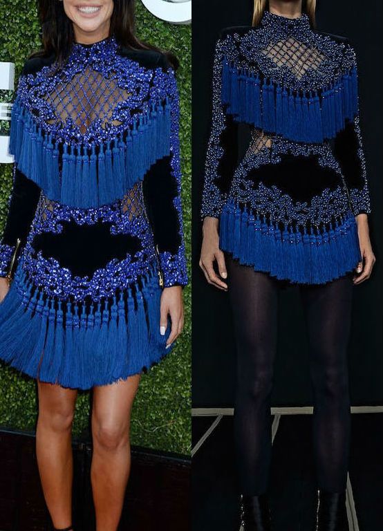 Hot! or Hmm… Jacqueline MacInnes Wood’s CBS, CW, and Showtime Summer TCA Party Balmain Pre-Fall 2016 Cobalt and Black Fringe Embellished Mini Dress